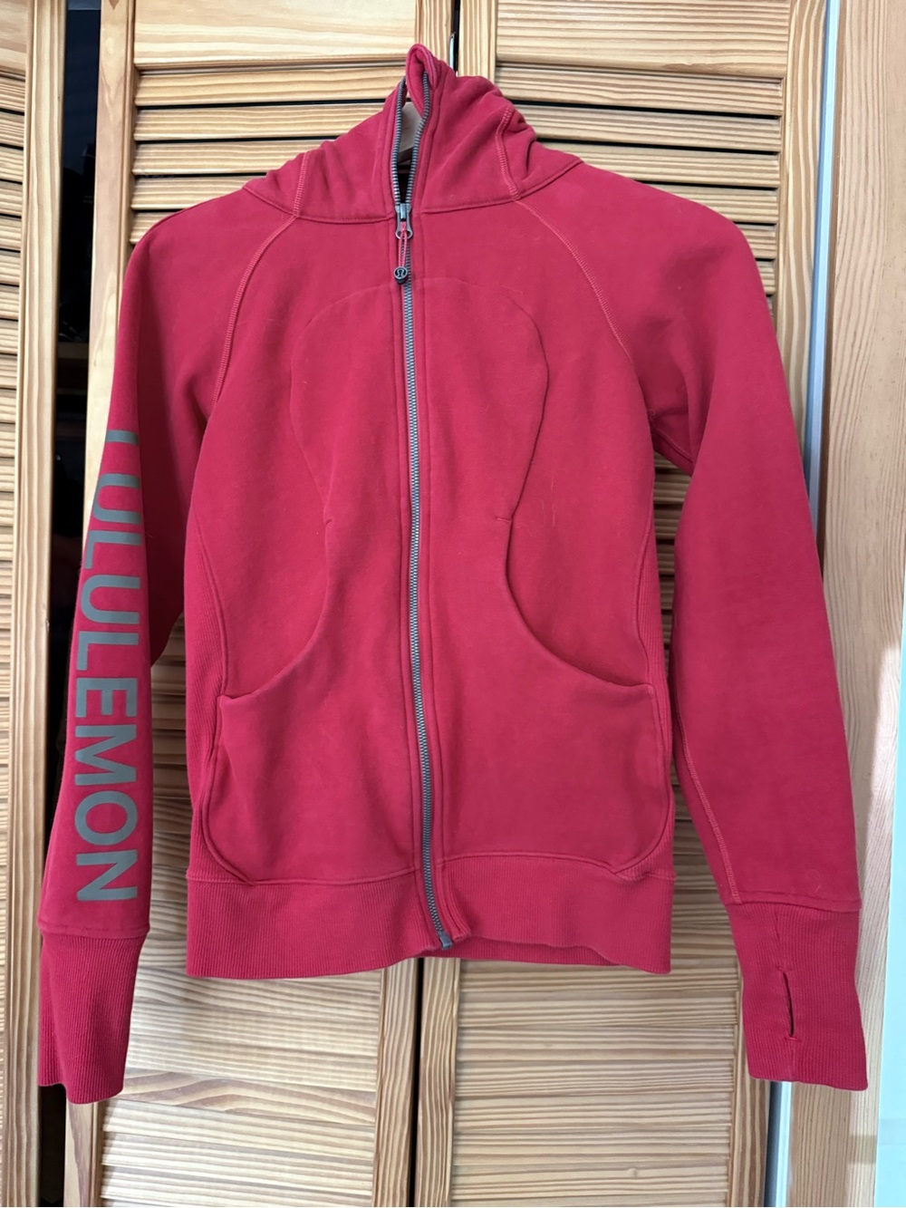lululemon athletica Red  full-zip hoodie with sleeve logo